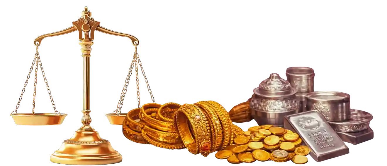 Gold valuation scale with jewelry